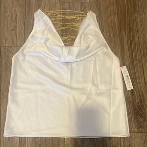 Elegant White Sleeveless Top with Gold Accents